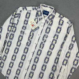 Wrangler Shirt Mens Large White Striped Aztec Button Snap Western Rodeo NEW - Picture 1 of 9