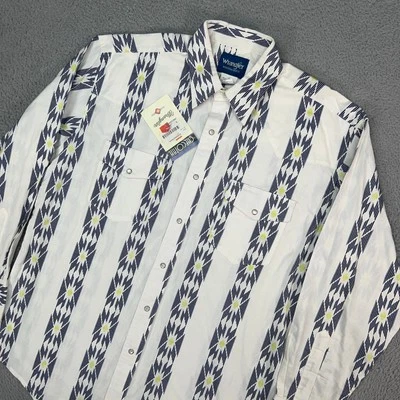 Wrangler Shirt Mens Large White Striped Aztec Button Snap Western Rodeo NEW - Image 1 of 4