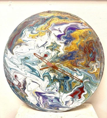 Vinyl Record 12” Clock Acrylic Pour Art Handmade Hand Painted - Image 1 of 3