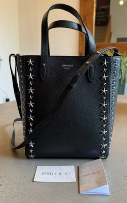 Jimmy Choo Black Pegasi 2 Way Crossbody Bag Tote Star Studs NEW! - Image 1 of 4