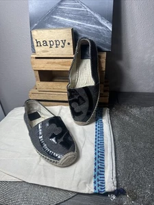 TORY BURCH Lonnie schwarz gewebt Canvas Logo Espadrille flache Schuhe + Staubbeutel 9M EUC-NEUWERTIG - Bild 1 von 20
