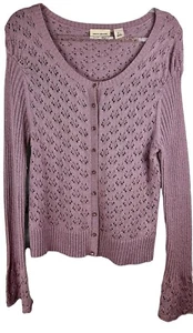 DKNY Womens Long Sleeved Buttoned Round Neck Cardigan Purple w/sparkle Sz L - Picture 1 of 16