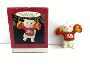 Hallmark Super Sister Cheerleader 1993 gato gatito recuerdo adorno de Navidad - Imagen 1 de 7