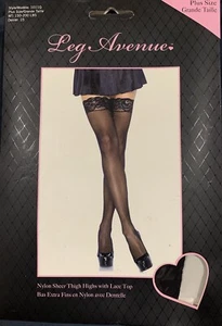 Plus Size Sheer Black Thigh High Stockings with Lace Top by Leg Avenue, BNIP šµ - Picture 1 of 2