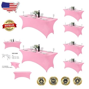 Universal Fitted Stretch Tablecloth 6FT - 6 Pack Pink for Parties & Weddings - Picture 1 of 9