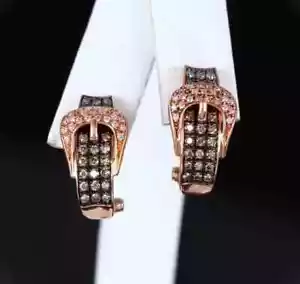 14k Rose Gold Plated 2.00 Ct Lab-Created Chocolate Diamond Huggie Hoop Earrings - Picture 1 of 5