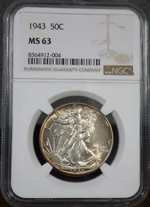 1943 Liberty Walking Half Dollar NGC graded MS 63 Rim Toning - Picture 1 of 4