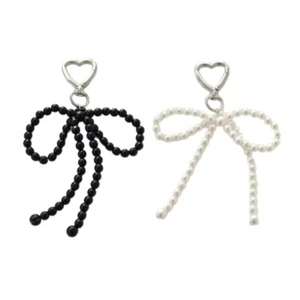 Beaded Phone Lanyard Wrist Strap Bow Heart Pearls Beads Phone Charm Keychains - Picture 1 of 10