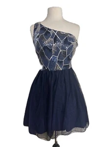BCX Juniors' Sequin One-Shoulder Mesh-Skirt Dress M Blue Prom Dance Formal Party - Picture 1 of 4