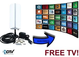 HIGH GAIN DIGITAL HDTV UHF VHF DTV INDOOR/OUTDOOR ANTENNA +COAX CABLE HD TV +AMP - Picture 1 of 12