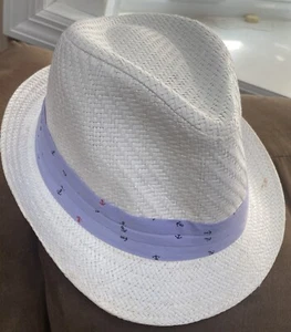 FEDORA HAT WHITE/ANCHOR RIBBON 100% PAPER GIRLS - Picture 1 of 5