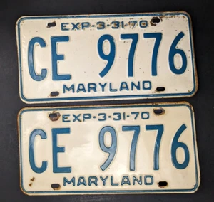 Matrículas de Maryland 1970, par emparejado, original CE 9776 - Imagen 1 de 2