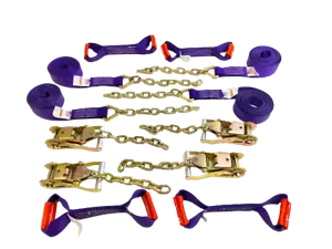 8 pt Kit 18' Purple DW Rollback / Flatbed Car Tie-Downs w/ Chain Tails - Picture 1 of 4