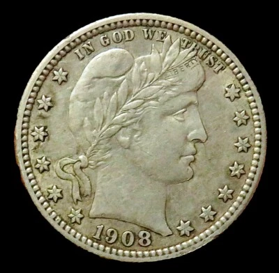 1908 USA SILVER BARBER QUARTER 25C COIN CHOICE EXTRA FINE CONDITION - Image 1 of 2