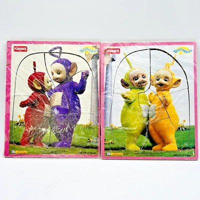 Vintage 1998 Playskool Wood Puzzle Teletubbies Lot of 2 Purple Red Yellow - Image 1 of 4