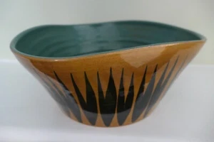 MITTE DES JAHRHUNDERTS WATTISFIELD WARE KERAMIK ASYMMETRISCH BRAUN & SCHWARZ TIGERSTREIFENSCHALE - Bild 1 von 16