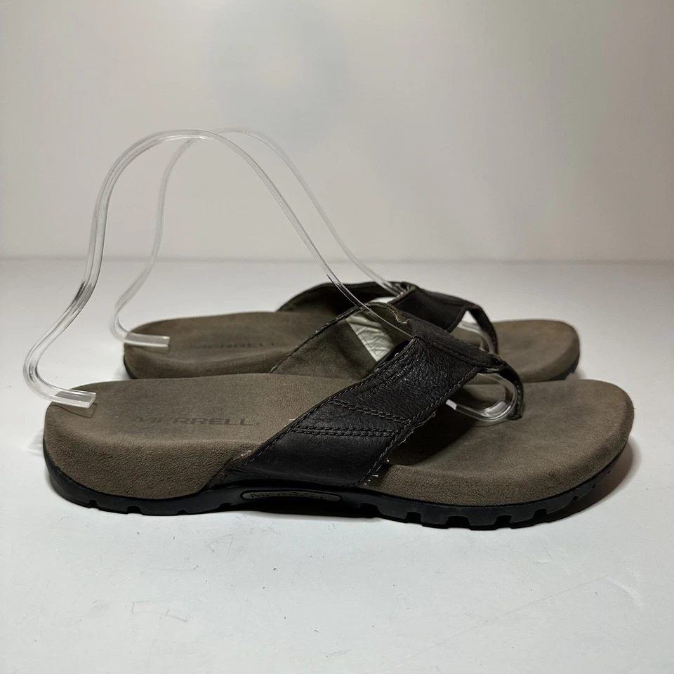 Merrell Mens Flip Flops Size 7 Brown Leather (J598617) (121 Box 15) - Image 1 of 4