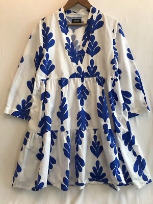 Vestido de Algodón Puro 100% Algodón Cintura Imperio Grande Boho Playa En Niveles Manga Larga Foto 1 de 4