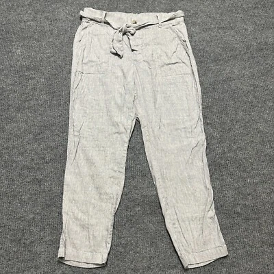 Pantalones de lino Lou & Grey para mujer talla L grandes grises bolsillos cinturón de tiro alto Foto 1 de 4