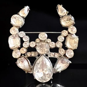 Art Deco Strass Brosche Vintage Halbmond Glitzer Anstecknadel Old Hollywood Glam - Bild 1 von 8