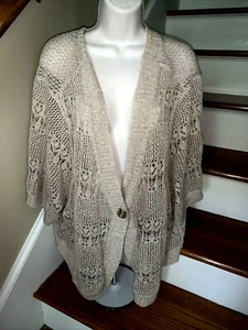 LIZ & ME Light Weight Cover Up Boho Wrap Cardigan Sweater Perforated 5X ❤️tb1021 - Picture 1 of 7