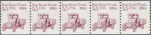 Coil strip of 5 stamps - Scott 2125 - 5.5 cent - Star Route Truck - 1986 - MNH - Picture 1 of 1
