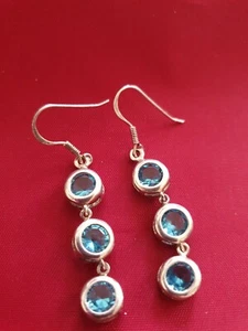 925 Sterling Silver Blue CZ Drop Dangle Earrings 50mm drop - Picture 1 of 4