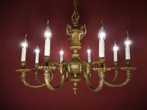 FINE BRASS CUP FIGURE 8 LIGHT SPANISH CHANDELIER VINTAGE LIVING ROOM Ø 32" Cover