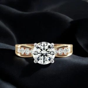 Diamond 14k Yellow Gold Engagement Ring Round Cut IGI 1.30 Ct Lab Created - Picture 1 of 12