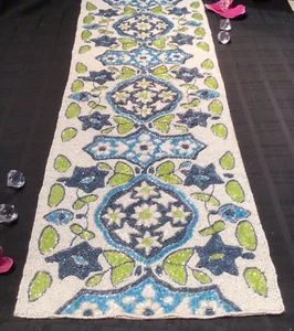 WORLD TRAVELER Beaded Table Runner 13 x 36 Floral medallion centerpiece NEW - Picture 1 of 5
