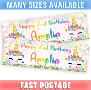 Cute Rainbow Unicorn Personalised Birthday Party Banner UK Girls Kids Cute Boys - Picture 1 of 2
