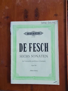 De Fesch Sechs Sonaten fur Violoncello und Klavier op VIII Edition Peters - Picture 1 of 1