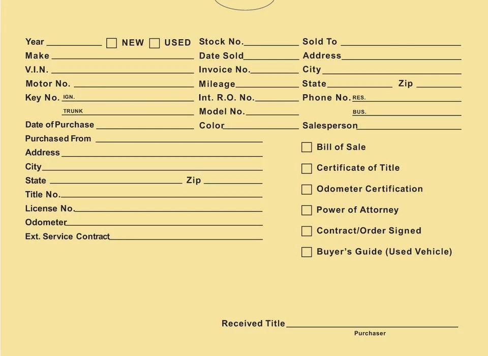 Vehicle Automobile PRINTED Deal Jackets Envelopes - DSA-546 - Choose Your Color - Image 1 of 1