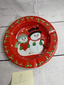 Vintage Pupazzo di Neve Natale Posacenere in Latta Trinket McCrory Corp Made Hong Kong 5,5" D - Foto 1 di 4