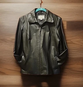 Worthington Lederjacke Damen Gr. S schwarz Full Zip 90s Y2K minimalistisch Moto - Bild 1 von 11
