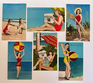 FLORIDA BADENDE SCHÖNHEITEN seltenes 6 Karten Set 40er Jahre LEINEN Postkarten - Bild 1 von 2