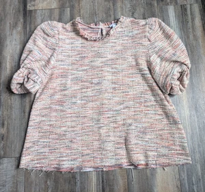 FATE Top Blouse Tweed crew neck bubble 3/4 sleeve Women's Size Large Shirt - Picture 1 of 6