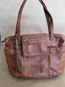 Lily Jade Madeline Brown Pockets Convertible Diaper Bag Backpack Genuine Leather - Bild 1 von 11