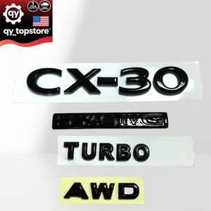 Gloss Black For CX-30 AWD SKYACTIV G Turbo Rear Lid Badge Emblem Replacement 4pc - Picture 1 of 5