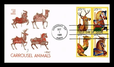 DR JIM STAMPS US COVER CAROUSEL ANIMALS FOLK ART FDC SETENANT ARTMASTER - Image 1 of 2