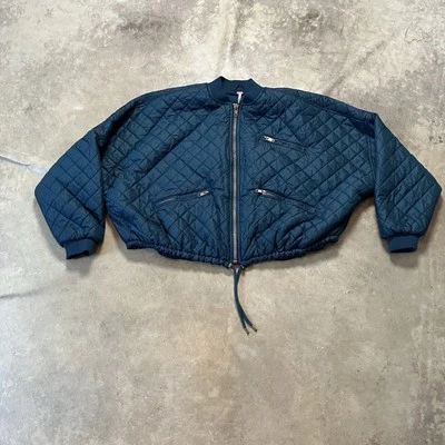 Free People Quilted Puffer Jacket Womens Size Small Teal Blue Drawstring - Image 1 of 4