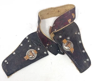 Vintage 1950s Double Cap Gun Holster Belt Leather Child’s Toy - Picture 1 of 3