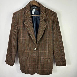 Blazer Sag Harbor Mujer 12 Marrón Cuadros Oscuro Academia Preppy De Colección Dinero Antiguo Años 90 - Imagen 1 de 7