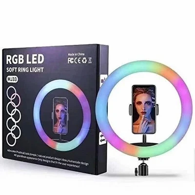 RGB LED Soft 12" Ring Light MJ30 Tripod Phone Holder Multiple Light Settings - Image 1 of 4