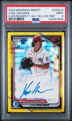2024 Bowman Auto Yellow Refractor /75 Luke Holman PSA 9 - Image 1 of 2
