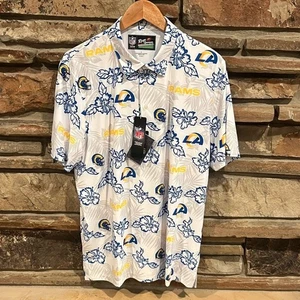 Reyn Spooner NFL LA Rams Blue and Yellow Floral Print Performance Polo Shirt - Picture 1 of 8