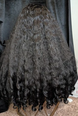 Peluca rizada sintética yaki birmana 22" de grosor V U parte 4 C sin pelo GWP Foto 1 de 4