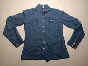 Red Camel Shirt Womens Small Blue Denim Pearl Snap Long Sleeve - Picture 1 of 12