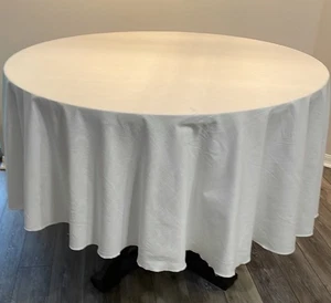Linen Blend Oval Table Cloth Ivory 96” x 86” - Picture 1 of 5