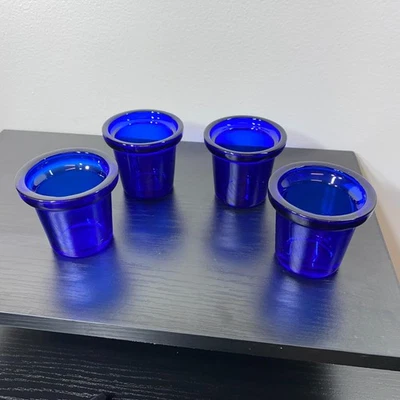 Set 4 Cobalt Blue Glass Votive Candle Holders Tealight Accent Modern Boho Countr - Image 1 of 4